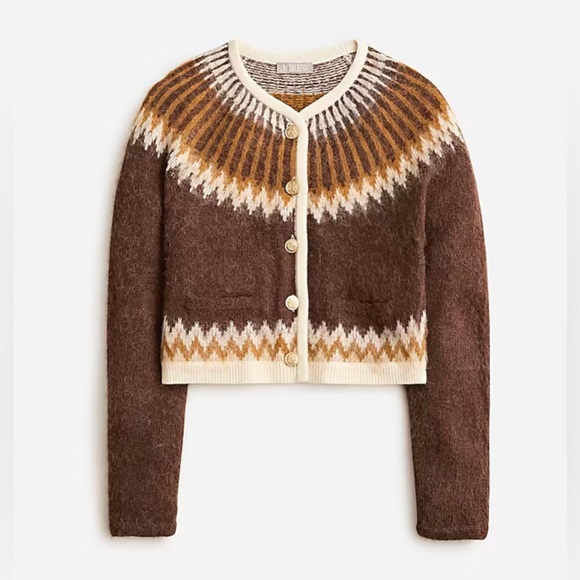 NWT J. Crew Fair Isle cardigan sweater in brushed yarn, Size L - Picture 5 of 16